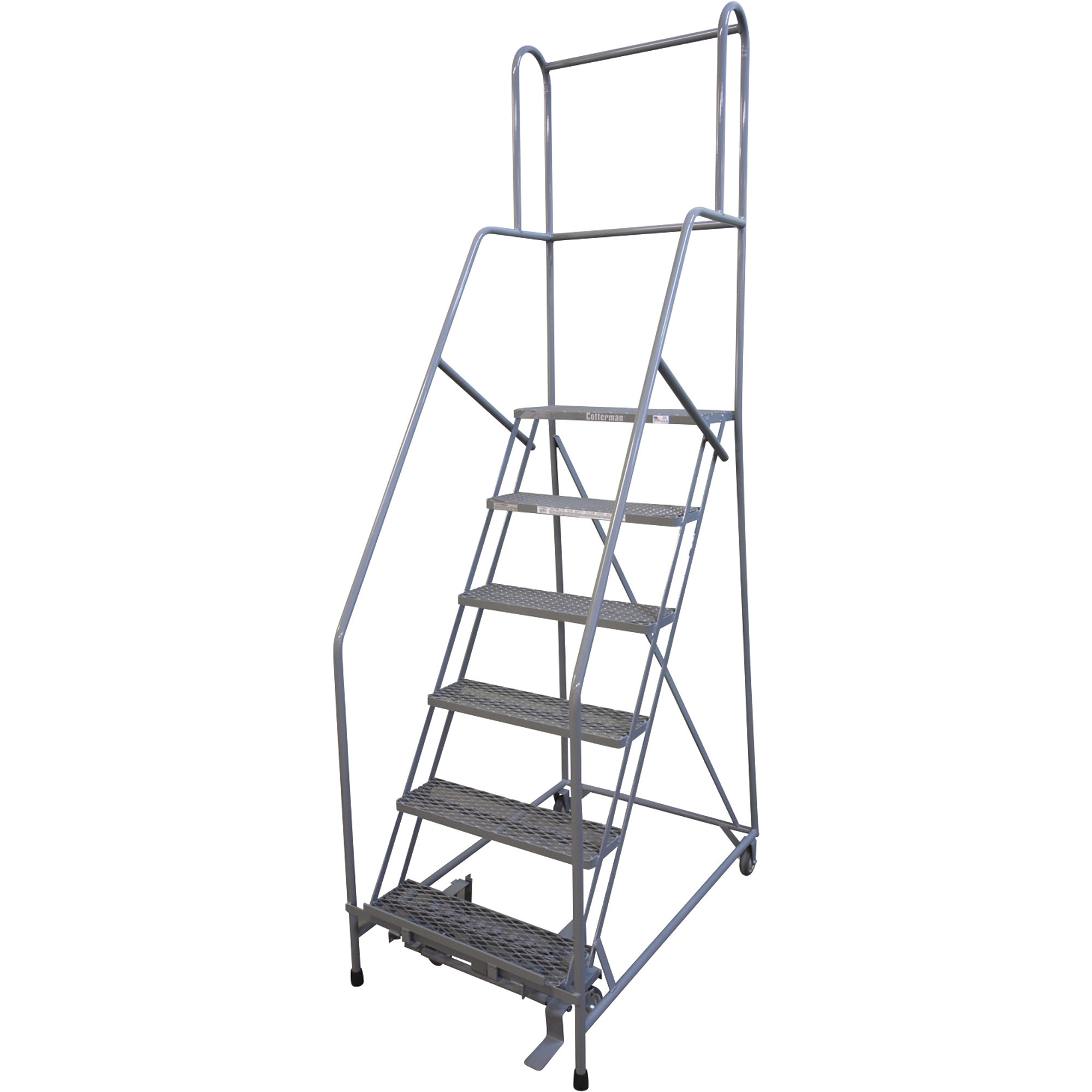 Cotterman (Rolling) Ladder w/CAL OSHA Rail Kit, 60in. Max. Height, Model# 1006R2630A1E10B4COC1P6